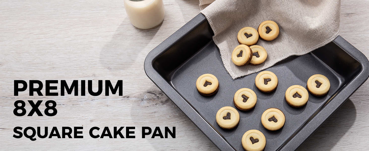 HONGBAKE 8x8 Cake Baking Pan Set, Nonstick Square Brownie Pans with Wider Grips, 2 Pieces, Heavy Duty, Grey