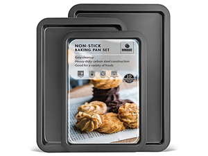 HONGBAKE 8x8 Cake Baking Pan Set, Nonstick Square Brownie Pans with Wider Grips, 2 Pieces, Heavy Duty, Grey