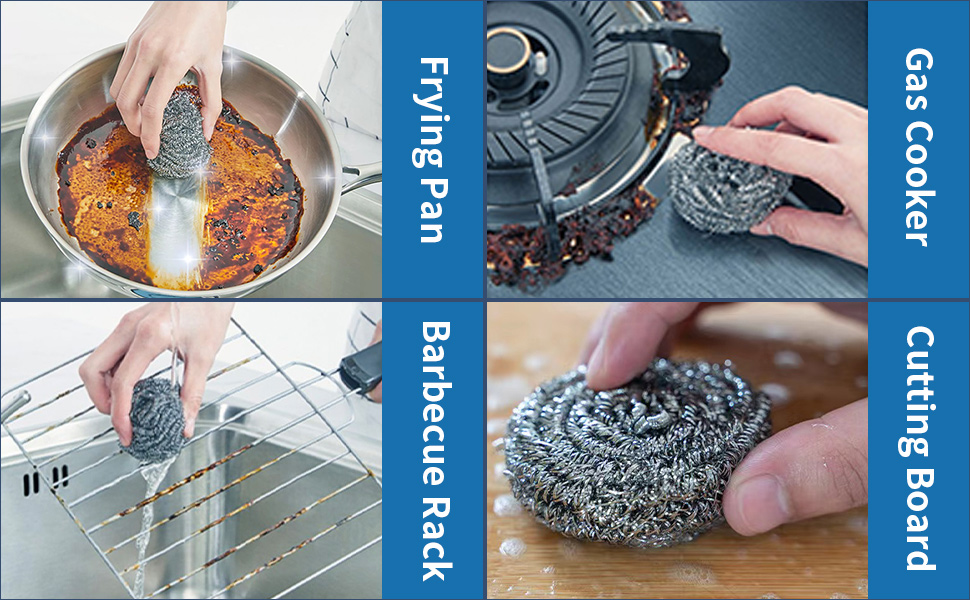 12Pcs Steel Wool Scrubber Pads for Cleaning Dishes, Pans, Pots, Ovens, Grills, Sinks - Stainless Steel Scrubbers for Kitchen, 12 Pack