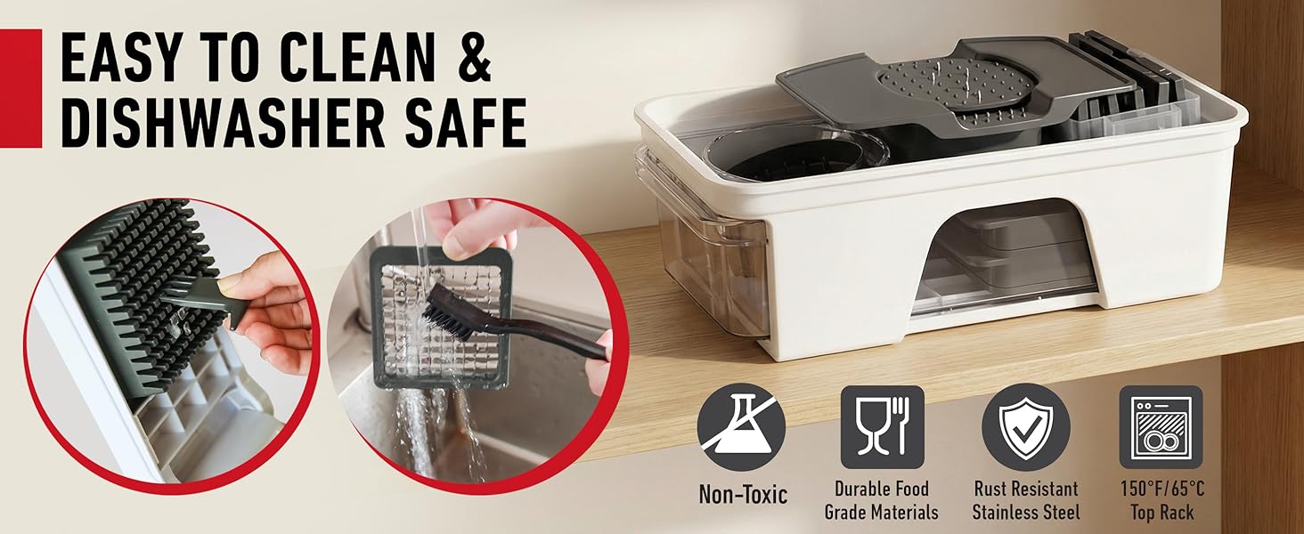 Mueller Pro-Series All-in-One, 12 Blade Mandoline Slicer for Kitchen, Food Chopper, Vegetable Slicer and Spiralizer, Cutter, Dicer, Grater, Kitchen Gadgets Sets with Container, White Sand/Gray