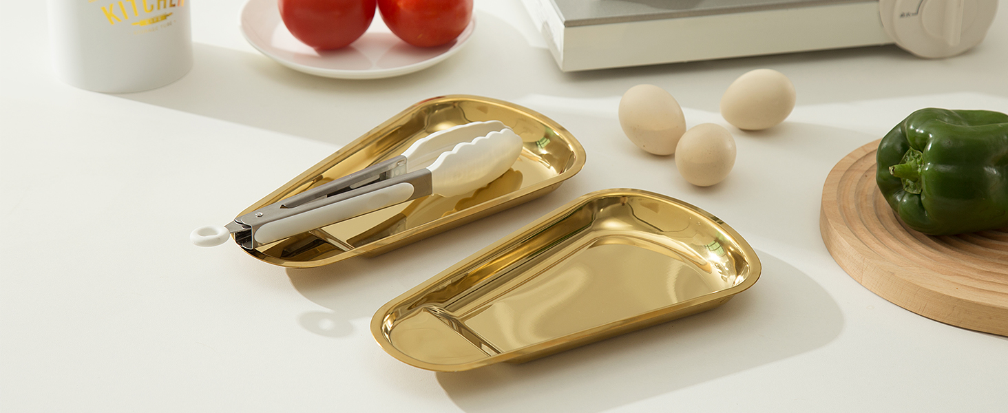 Gold Spoon Rest For Stove up, Stainless Steel Spoon Rest For Kitchen Counter, Large Kitchen Spoon Holder with Square Bottom, Spatula Spoon Ladle Utensil Holder, Heavy Duty.