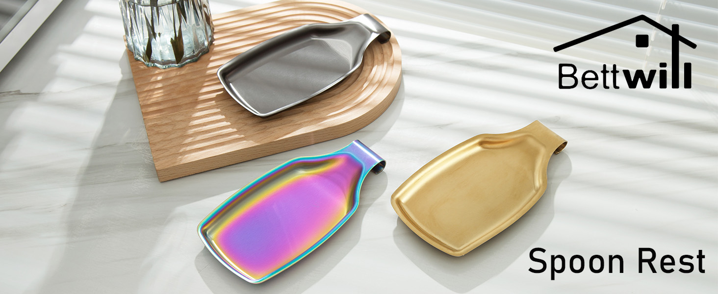 Gold Spoon Rest For Stove up, Stainless Steel Spoon Rest For Kitchen Counter, Large Kitchen Spoon Holder with Square Bottom, Spatula Spoon Ladle Utensil Holder, Heavy Duty.