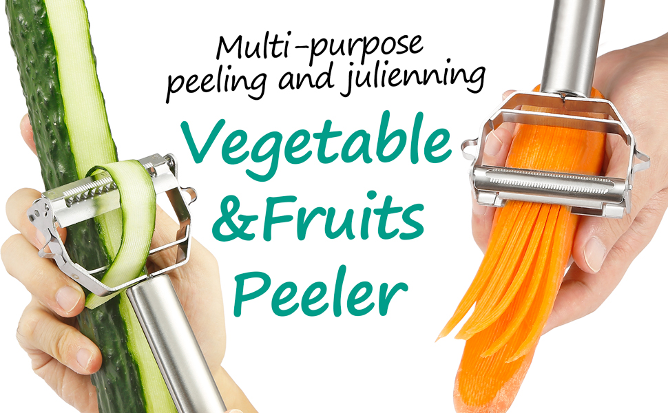 Stainless Steel Peeler Julienne Cutter Slicer for Carrot Potato Melon Vegetable and Fruit with Cleaning Brush