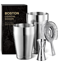 KITESSENSU Cocktail Shaker Set Bartender Kit, 6-Piece Silver Bar Set with Stand, Bar kit with Essential Bar Accessory Tools: Martini Shaker, Jigger, Strainer, Bar Spoon, Tongs, Opener