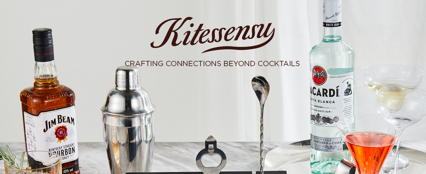 KITESSENSU Cocktail Shaker Set Bartender Kit, 6-Piece Silver Bar Set with Stand, Bar kit with Essential Bar Accessory Tools: Martini Shaker, Jigger, Strainer, Bar Spoon, Tongs, Opener