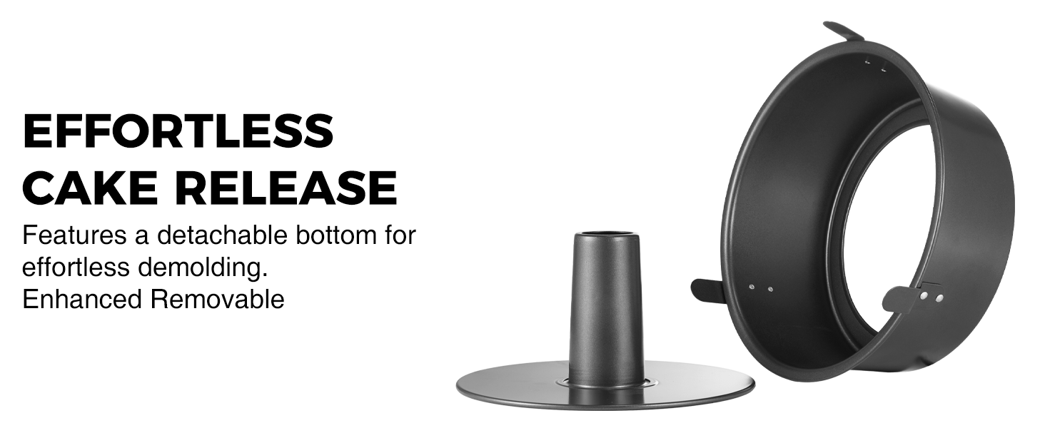 HONGBAKE Angel Food Cake Pan with Removable Bottom, 10 Inch Tube Pan, Nonstick Pound Cake Pans for Baking, Chiffon Cake Mold, 16-Cup, Heavy Duty - Dark Grey