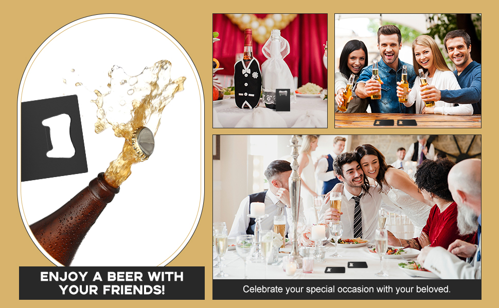 60 Pcs Credit Card Bottle Opener Groomsmen Bridesmaid Wallet Bottle Opener Beer Wine Stainless Steel for Wallet Pocket Party Wedding Favor, Black