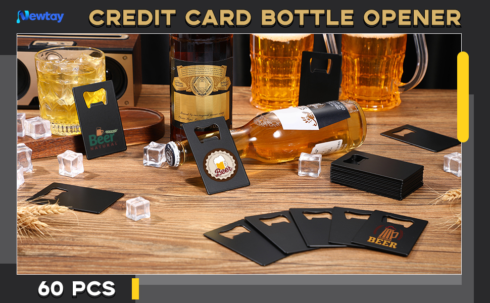 60 Pcs Credit Card Bottle Opener Groomsmen Bridesmaid Wallet Bottle Opener Beer Wine Stainless Steel for Wallet Pocket Party Wedding Favor, Black