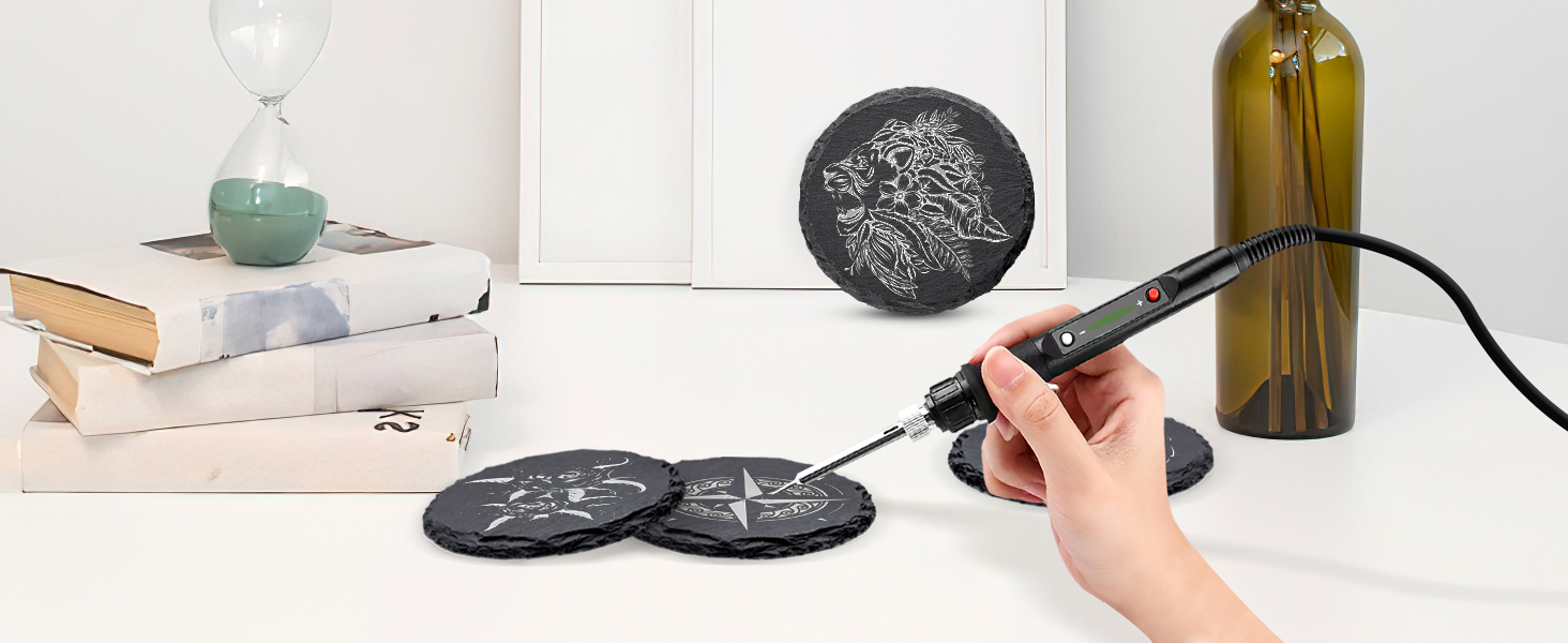 4 PCS Round Slate Drink Coasters Set, SIJDIEE 4 Inch Laser Engraving Black Slate Stone Coasters with Anti-Scratch Bottom and Coaster Holder for Office Bar Kitchen Home Dinner Table Decor Supplies