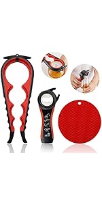 Jar Opener for Weak Hands, Seniors with Arthritis, 5 in 1 Multi Function Bottle Opener Lid Opener For Arthritic Hands with Non Slip Rubber Jar opener Gripper Pad and Corkscrew Wine Opener(BLUE)