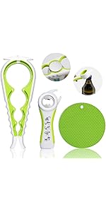 Jar Opener for Weak Hands, Seniors with Arthritis, 5 in 1 Multi Function Bottle Opener Lid Opener For Arthritic Hands with Non Slip Rubber Jar opener Gripper Pad and Corkscrew Wine Opener(BLUE)