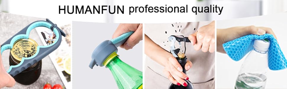 Jar Opener for Weak Hands, Seniors with Arthritis, 5 in 1 Multi Function Bottle Opener Lid Opener For Arthritic Hands with Non Slip Rubber Jar opener Gripper Pad and Corkscrew Wine Opener(BLUE)