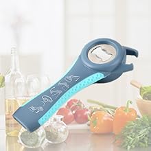 Jar Opener for Weak Hands, Seniors with Arthritis, 5 in 1 Multi Function Bottle Opener Lid Opener For Arthritic Hands with Non Slip Rubber Jar opener Gripper Pad and Corkscrew Wine Opener(BLUE)