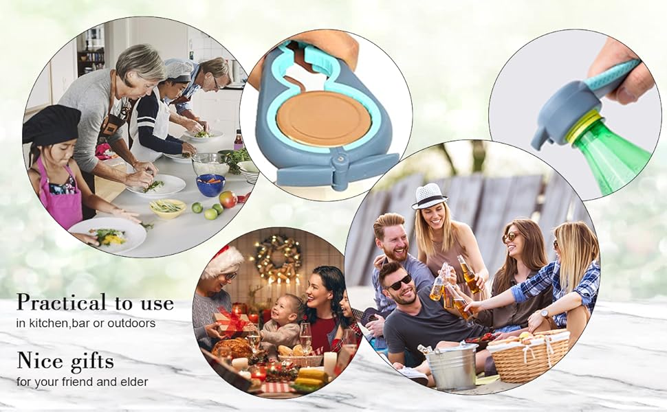 Jar Opener for Weak Hands, Seniors with Arthritis, 5 in 1 Multi Function Bottle Opener Lid Opener For Arthritic Hands with Non Slip Rubber Jar opener Gripper Pad and Corkscrew Wine Opener(BLUE)