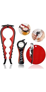 Jar Opener for Weak Hands, Seniors with Arthritis, 5 in 1 Multi Function Bottle Opener Lid Opener For Arthritic Hands with Non Slip Rubber Jar opener Gripper Pad and Corkscrew Wine Opener(BLUE)