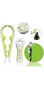 Jar Opener for Weak Hands, Seniors with Arthritis, 5 in 1 Multi Function Bottle Opener Lid Opener For Arthritic Hands with Non Slip Rubber Jar opener Gripper Pad and Corkscrew Wine Opener(BLUE)