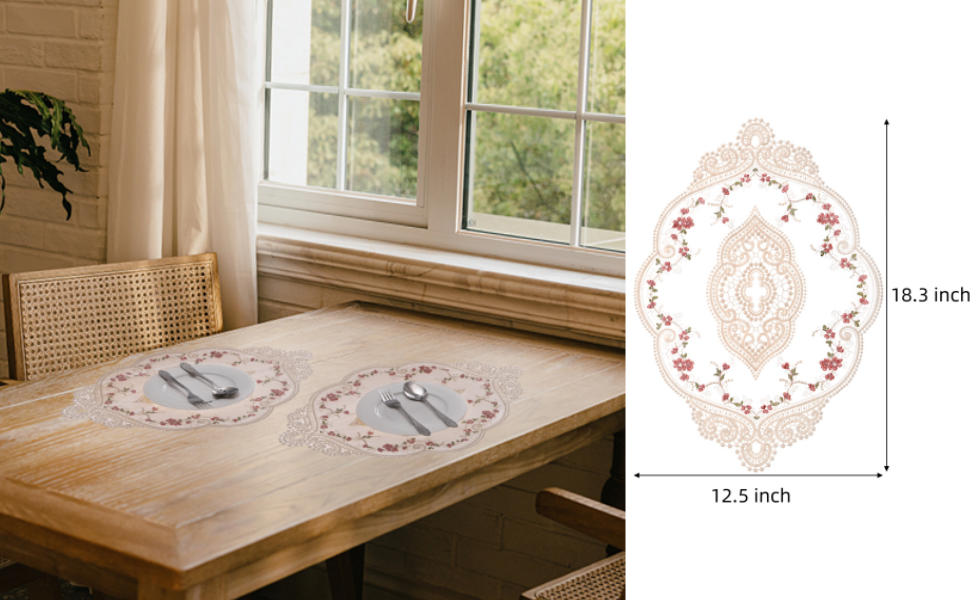 AVLA 6 Pack Lace Placemats, Retro French Style Cup Mat, Embroidered Dinning Table Place Mats, Fashionable Flower Vintage Crochet Lunchmat Doilies, Hollow Vase Mat for Home Kitchen Wedding Decoration