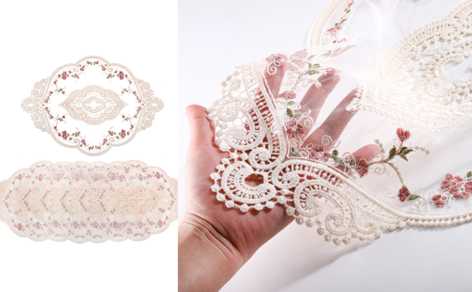 AVLA 6 Pack Lace Placemats, Retro French Style Cup Mat, Embroidered Dinning Table Place Mats, Fashionable Flower Vintage Crochet Lunchmat Doilies, Hollow Vase Mat for Home Kitchen Wedding Decoration