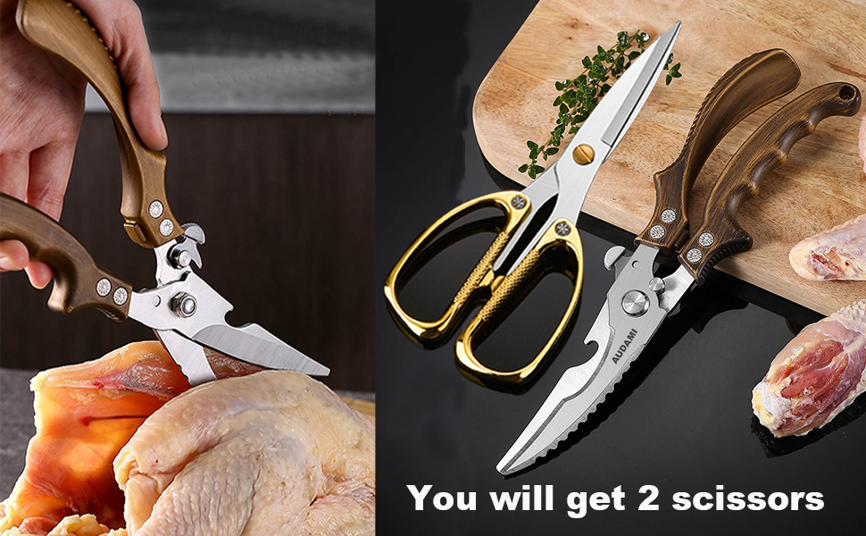 Premium Kitchen Shears 2-Pack Heavy Duty Poultry & Meat Scissors, Bone Shears for Cooking