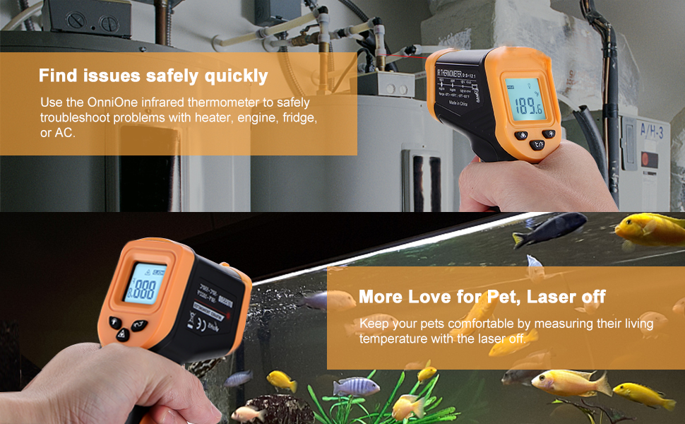 Infrared Thermometer Gun for Cooking, OnniOne Laser Thermometer Gun for Blackstone Pizza Oven, -58℉~1022℉ Non Contact Temperature Gun with Carrying Storage Case, LCD Backlit (NOT for Human)