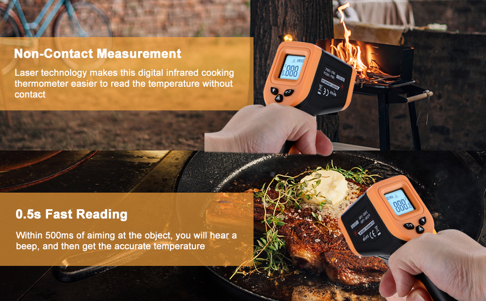 Infrared Thermometer Gun for Cooking, OnniOne Laser Thermometer Gun for Blackstone Pizza Oven, -58℉~1022℉ Non Contact Temperature Gun with Carrying Storage Case, LCD Backlit (NOT for Human)