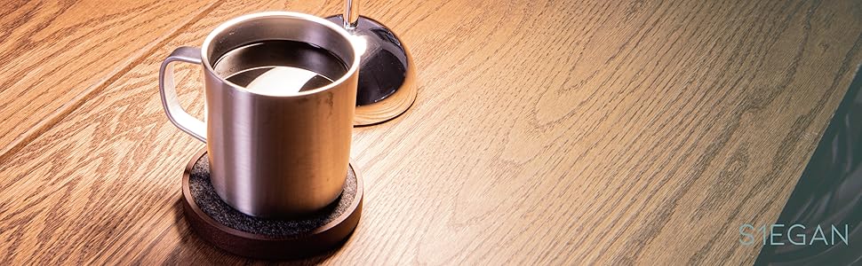 Wood Coaster for Drinks, 4.3 Inch, Set of 6, Absorbent and Insulation Felt Stackable Cup Holders, Coasters for Wooden Table, Designed by S1EGAN