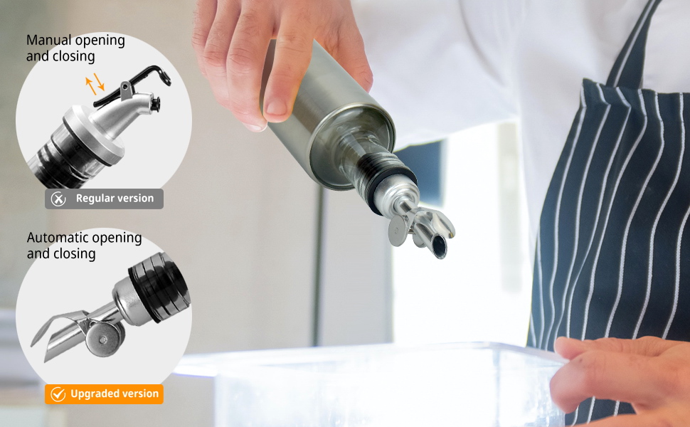 MEETSWEET Automatic Pour Spout, Stainless Steel, Leak-Proof, For Oil, Vinegar, Wine & More (Silver)