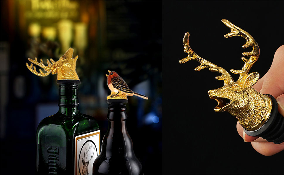 Wine Aerator Pourer, Stainless Steel Liqour Pourer with Bottle Stopper Retro Style Premium Wine Pourer Bottle Pour Spout Stopper (Wolf)