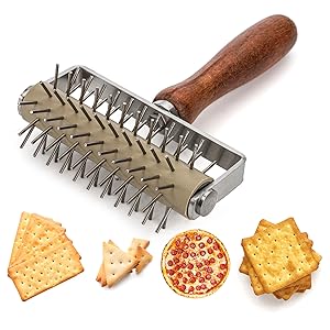 Hiceeden Set of 2 Pizza Dough Roller & Dough Docker, Stainless Steel Dough Hole Maker Puncher Wooden Rolling Pin for Pizza, Cookie, Pie, Pastry, Bread, Crust
