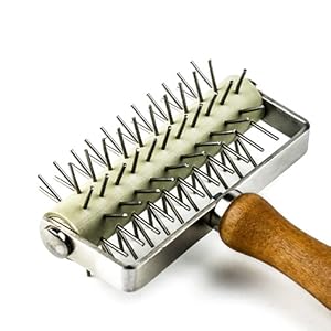 Hiceeden Set of 2 Pizza Dough Roller & Dough Docker, Stainless Steel Dough Hole Maker Puncher Wooden Rolling Pin for Pizza, Cookie, Pie, Pastry, Bread, Crust