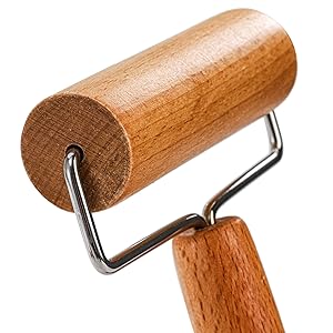 Hiceeden Set of 2 Pizza Dough Roller & Dough Docker, Stainless Steel Dough Hole Maker Puncher Wooden Rolling Pin for Pizza, Cookie, Pie, Pastry, Bread, Crust