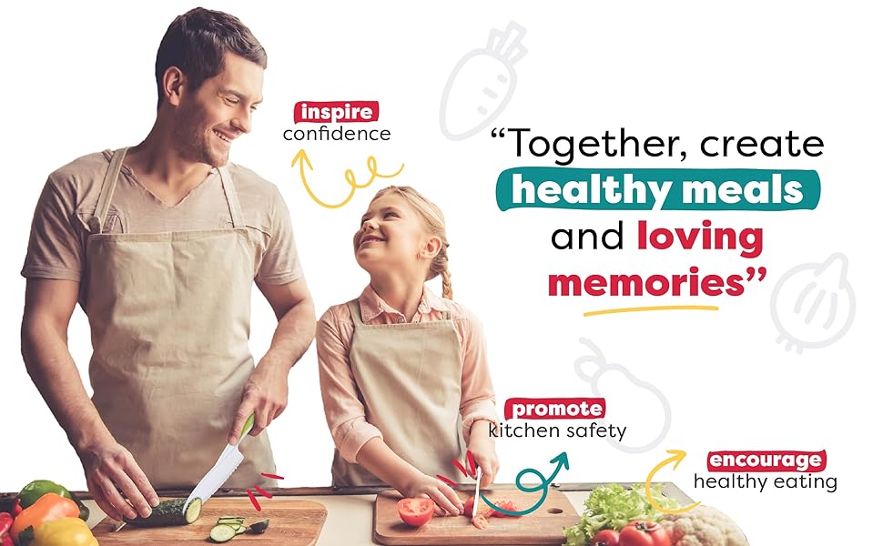 Baketivity Kid Safe Plastic Knives for Real Cooking with Cutting Board, Peeler for Kitchen - Knife Set with Blunt Tip, Dishwasher Safe, BPA Free Kids Knives for Cutting