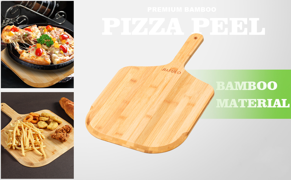 Pizza Peel 12 inch, Bamboo Pizza Paddle Spatula - Wooden Serving Board, Oven Accessory for Baking Homemade, Wood Cutting Board for Cheese Bread Fruit Vegetables