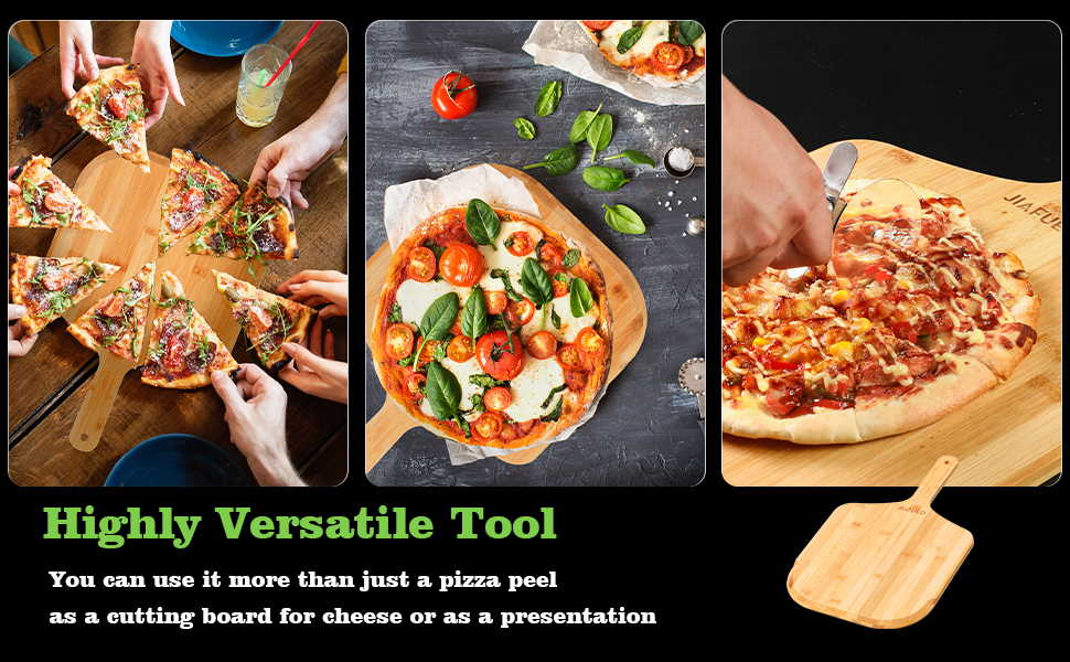Pizza Peel 12 inch, Bamboo Pizza Paddle Spatula - Wooden Serving Board, Oven Accessory for Baking Homemade, Wood Cutting Board for Cheese Bread Fruit Vegetables