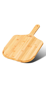 Pizza Peel 12 inch, Bamboo Pizza Paddle Spatula - Wooden Serving Board, Oven Accessory for Baking Homemade, Wood Cutting Board for Cheese Bread Fruit Vegetables