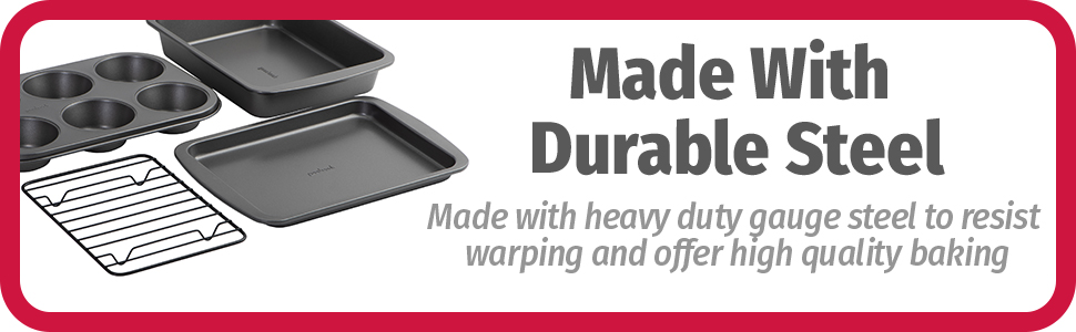 GoodCook 4-Piece Nonstick Steel Toaster Oven Set with Sheet Pan, Rack, Cake Pan, and Muffin Pan, Gray, 4-Piece Set Distributes Heat Evenly, Nonstick Coating, Dishwasher-Safe