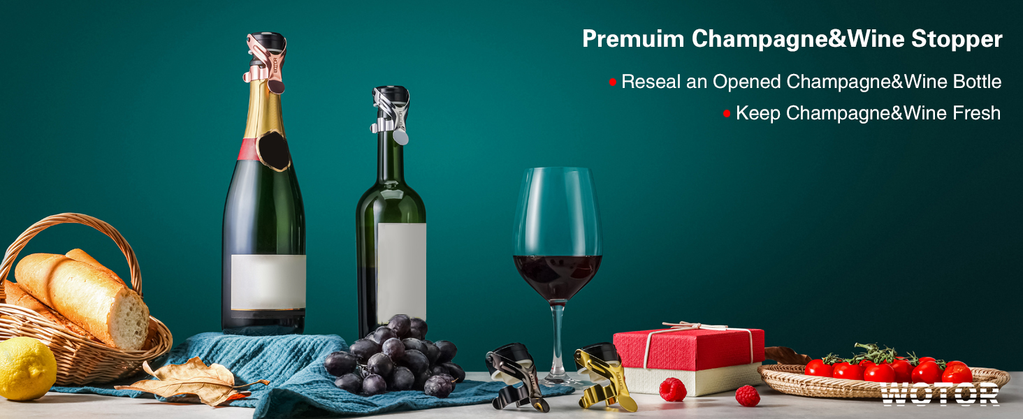 WOTOR Champagne&Wine Bottle Stoppers Stainless Steel with Food Grade Silicone, Leak Proof Keep Fresh Reusable Saver, Cork Suitable for Wine, Champagne, Cava, Prosecco and Sparkling (6 Pack Silver）