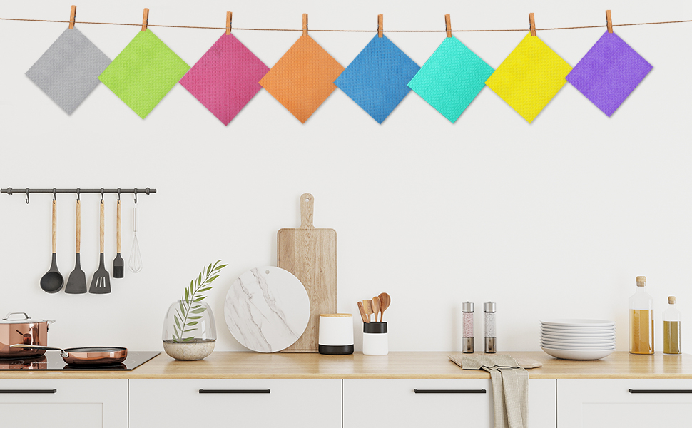 Swedish Dish Cloths - 10 Pack Reusable Kitchen Dishcloths - Ultra Absorbent Dish Towels for Washing Dishes - Cellulose Sponge Cloth Cleaning Rag - Assorted