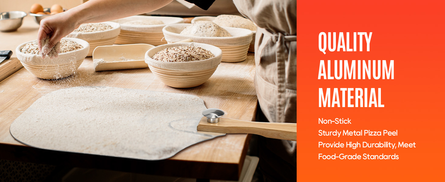 Pizza Peel Aluminum Pizza Spatula, Mooues 12 inch Metal Pizza Paddle(12