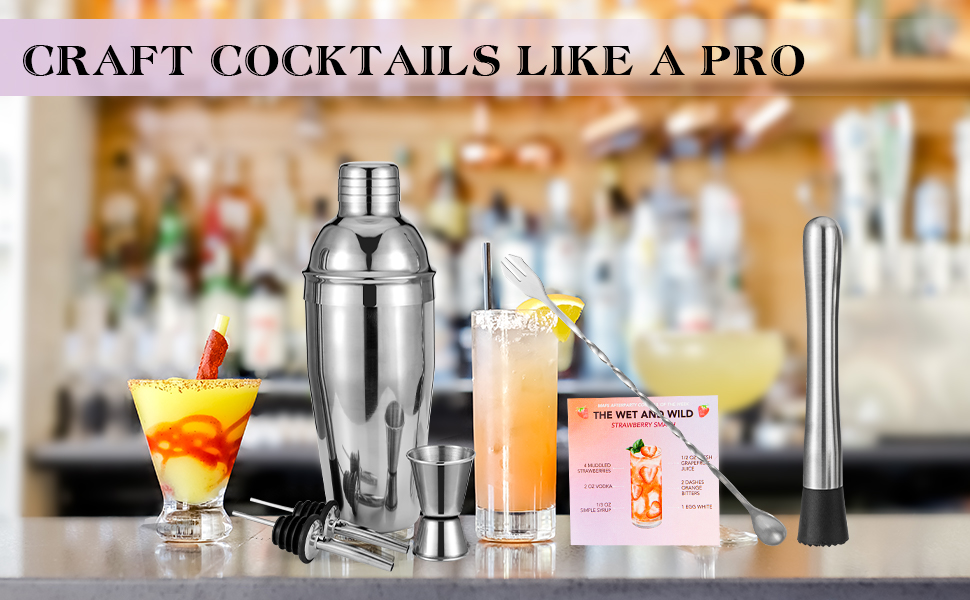 Cocktail Shaker Set, 6-Piece 18/8 Food-Grade Stainless Steel Mixology Bartender Kit - Premium Bar Tools with Muddler, Jigger, Spoon & Pourers - Rust-Proof, Leak-Proof & Dishwasher Safe Gift for Men