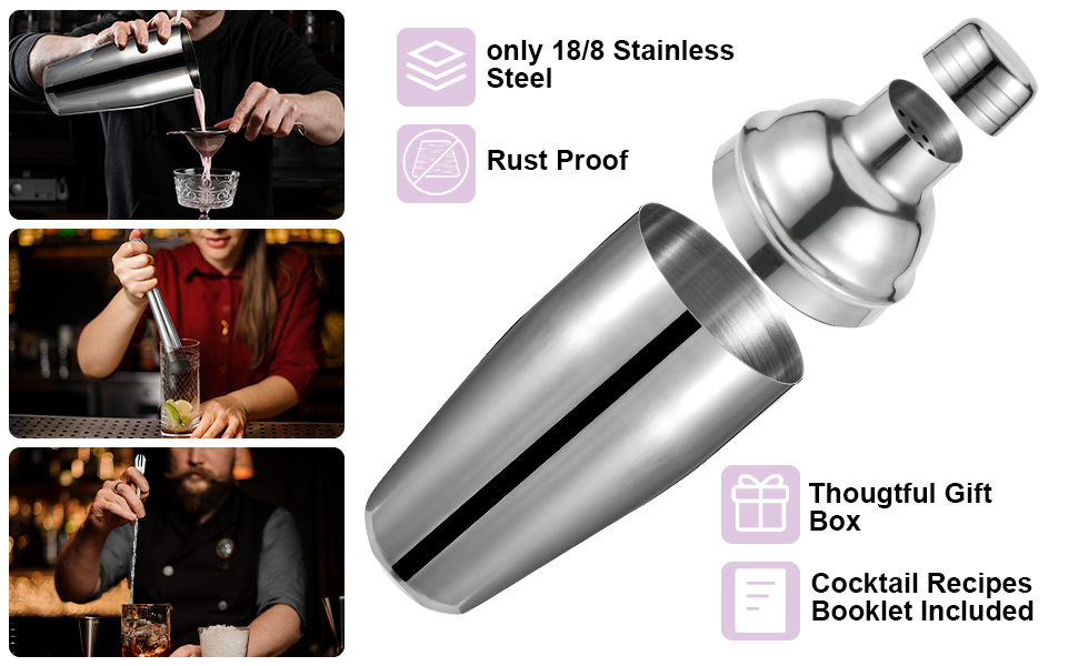 Cocktail Shaker Set, 6-Piece 18/8 Food-Grade Stainless Steel Mixology Bartender Kit - Premium Bar Tools with Muddler, Jigger, Spoon & Pourers - Rust-Proof, Leak-Proof & Dishwasher Safe Gift for Men