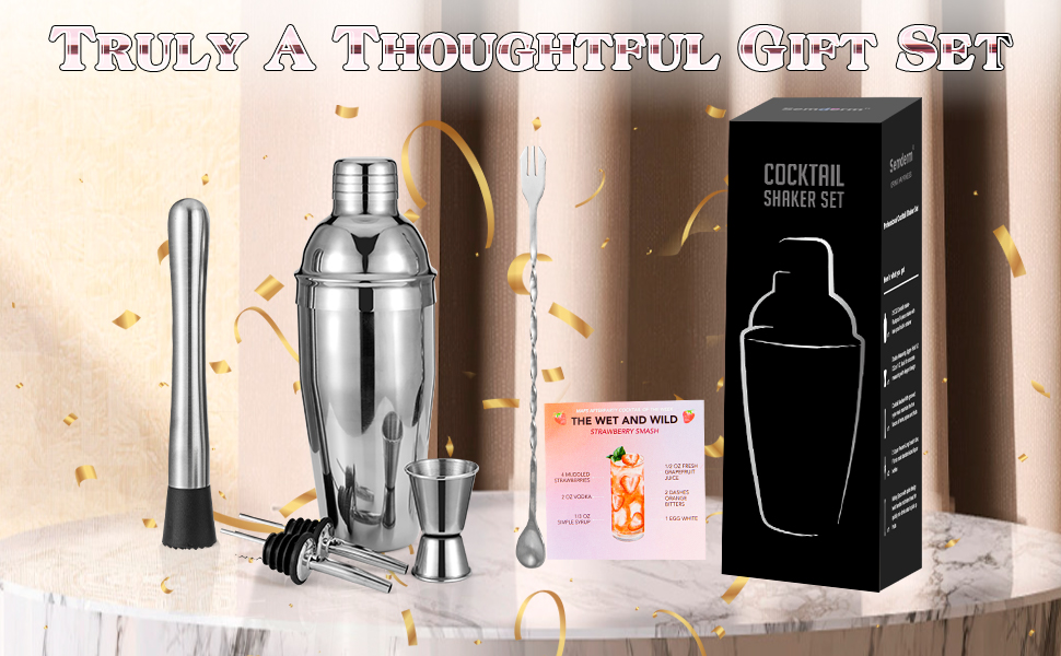 Cocktail Shaker Set, 6-Piece 18/8 Food-Grade Stainless Steel Mixology Bartender Kit - Premium Bar Tools with Muddler, Jigger, Spoon & Pourers - Rust-Proof, Leak-Proof & Dishwasher Safe Gift for Men