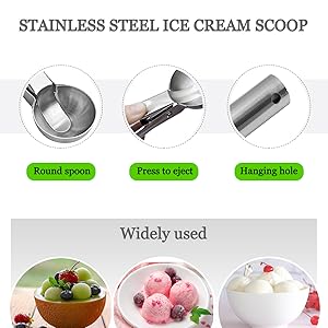 2 Pcs Stainless Steel Ice Cream Scoop, Heavy Duty Ice Cream Scooper with Trigger Metal Icecream Scoop Spoon for Fruit Scoop, Sundaes, Sorbet, Icecream (Silver)