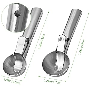 2 Pcs Stainless Steel Ice Cream Scoop, Heavy Duty Ice Cream Scooper with Trigger Metal Icecream Scoop Spoon for Fruit Scoop, Sundaes, Sorbet, Icecream (Silver)