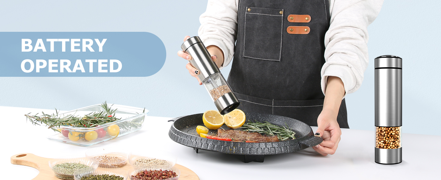 innhom Electric Salt Grinder Pepper Grinder Battery Operated Stainless Steel Pepper Mill Automatic Salt and Pepper Grinder with Adjustable Coarseness, 1 Pack