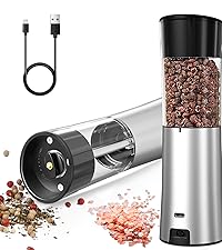 innhom Electric Salt Grinder Pepper Grinder Battery Operated Stainless Steel Pepper Mill Automatic Salt and Pepper Grinder with Adjustable Coarseness, 1 Pack