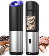innhom Electric Salt Grinder Pepper Grinder Battery Operated Stainless Steel Pepper Mill Automatic Salt and Pepper Grinder with Adjustable Coarseness, 1 Pack