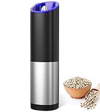 innhom Electric Salt Grinder Pepper Grinder Battery Operated Stainless Steel Pepper Mill Automatic Salt and Pepper Grinder with Adjustable Coarseness, 1 Pack
