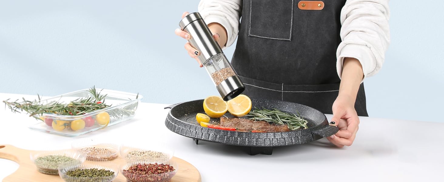 innhom Electric Salt Grinder Pepper Grinder Battery Operated Stainless Steel Pepper Mill Automatic Salt and Pepper Grinder with Adjustable Coarseness, 1 Pack