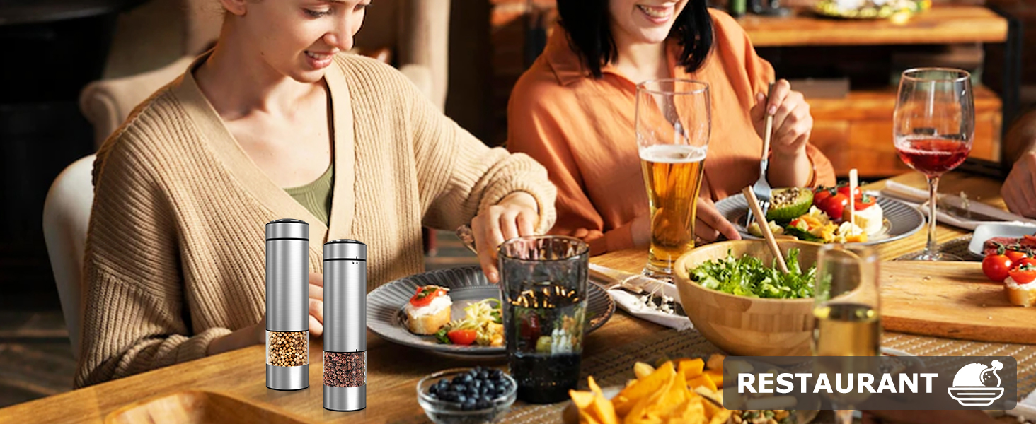 innhom Electric Salt Grinder Pepper Grinder Battery Operated Stainless Steel Pepper Mill Automatic Salt and Pepper Grinder with Adjustable Coarseness, 1 Pack
